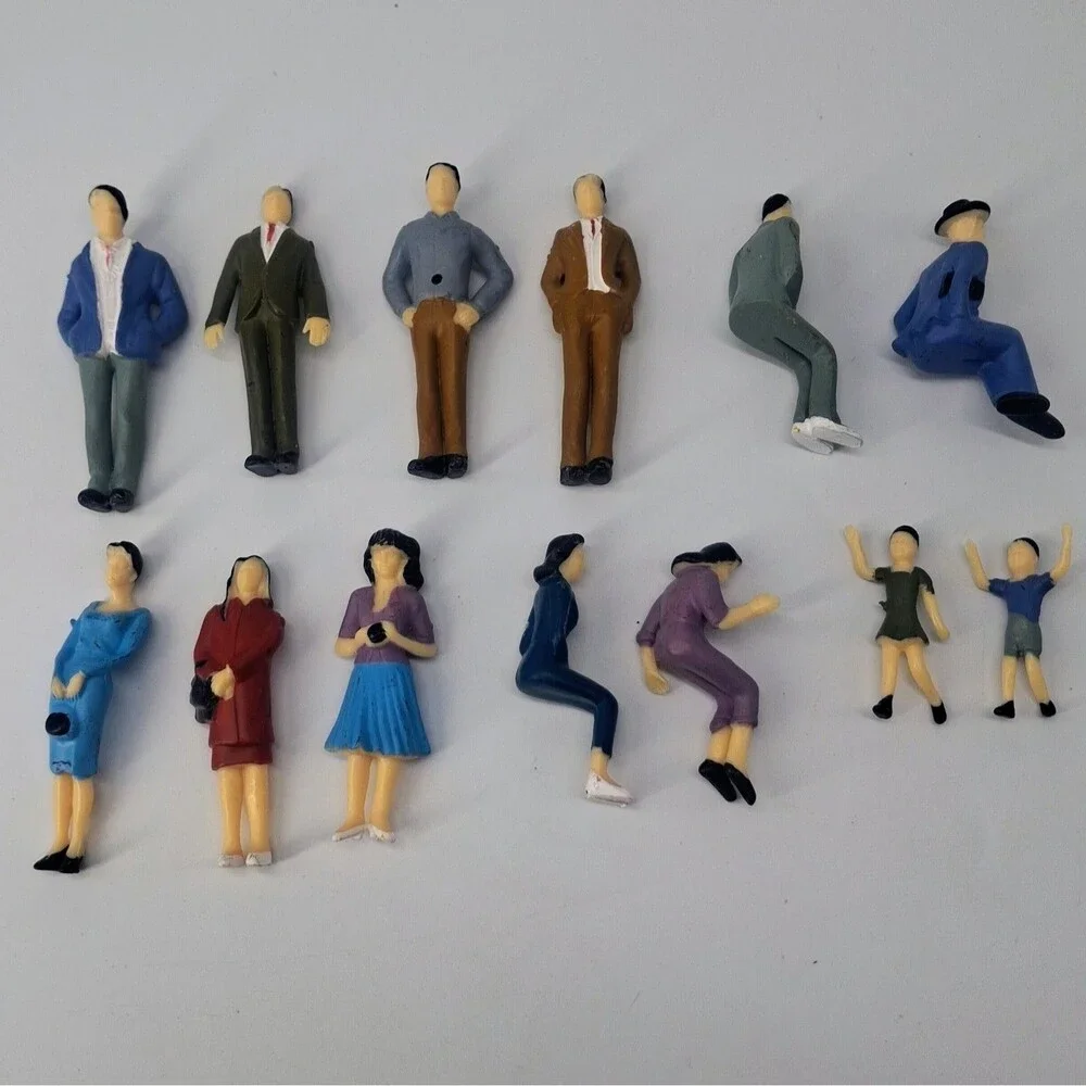 G Scale Size Figures, 13 pieces, 7 standing Adults, 4 sitting Adult, 2 Children
